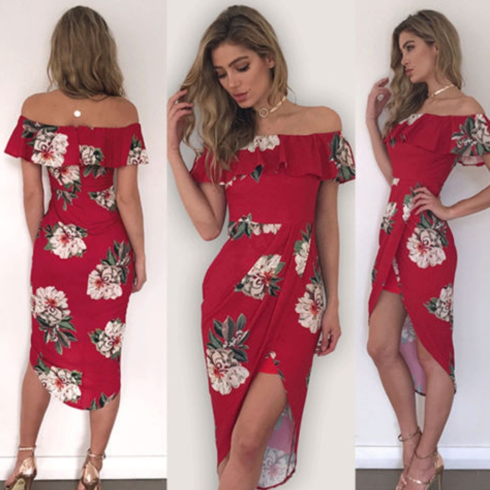 New Floral Summer Off shoulder Boho Dress - Picture 2 of 3